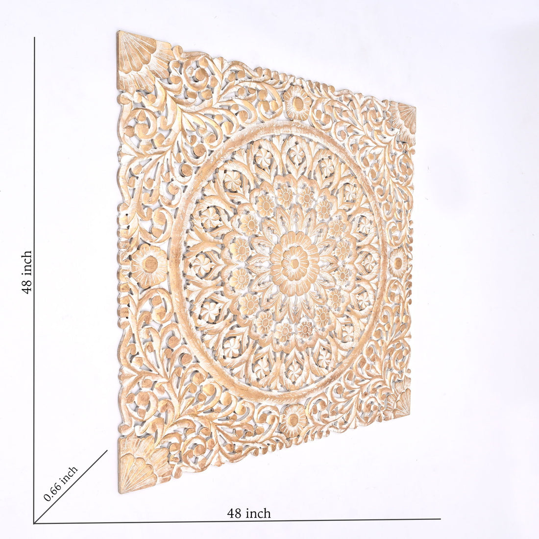 Floral Hand Carved Mandala Square Wall Decor With Spiritual Symbolism - Gold / White