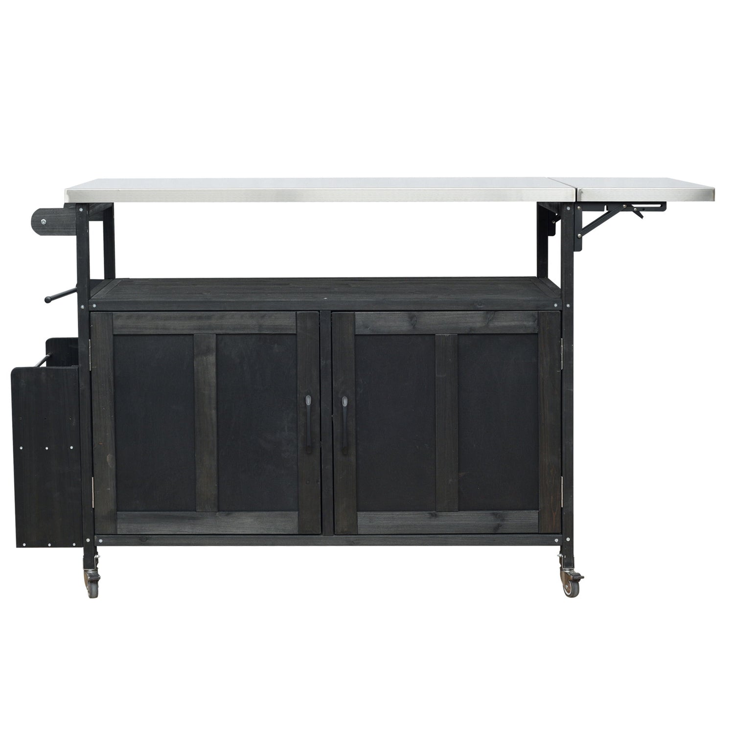 Foldable Outdoor Kitchen Island With Lockable Wheels, Storage Cabinet And Towel Rack For Patio