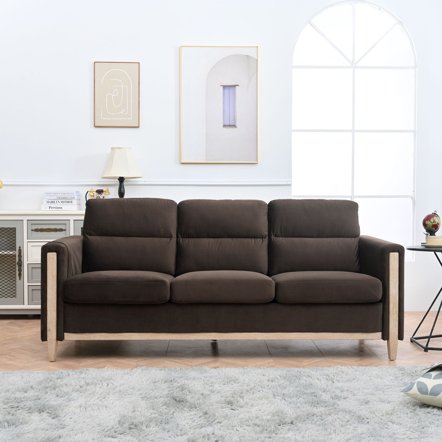 Comfortable Solid Wood Three-Seater Sofa, Soft Cushions, Durable And Long-Lasting, 79.5&quot; Sofa Couch For Living Room