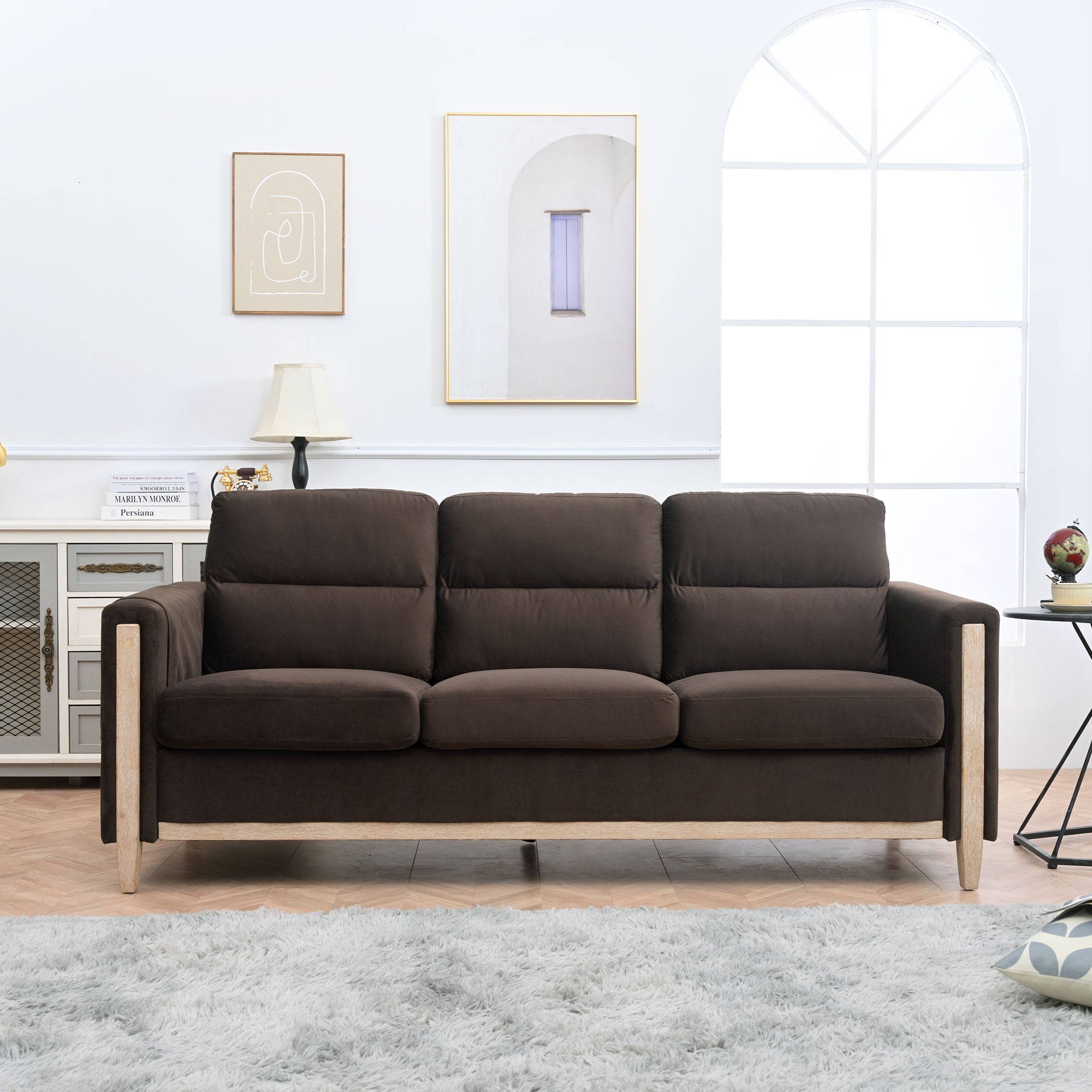 Comfortable Solid Wood Three-Seater Sofa, Soft Cushions, Durable And Long-Lasting, 79.5&quot; Sofa Couch For Living Room
