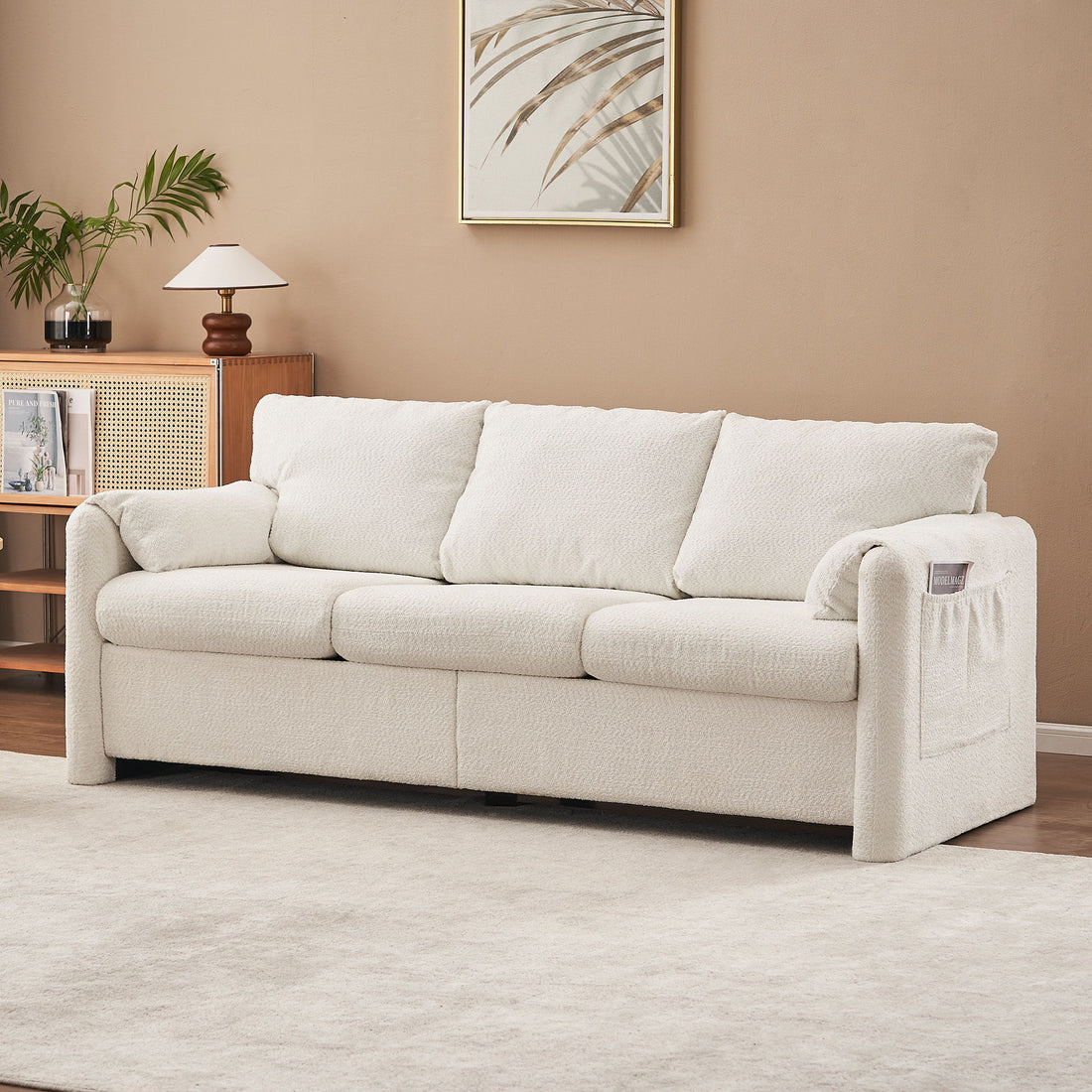 Modern 3 Seater Sofa Chenille Couch Plush Triple Seater Sofa With High Density Foam Cushions, Deep Seat Living Room Couch For Family Room, Apartment &amp; Home Theater - Ivory White