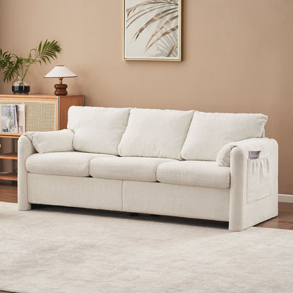 Modern 3 Seater Sofa Chenille Couch Plush Triple Seater Sofa With High Density Foam Cushions, Deep Seat Living Room Couch For Family Room, Apartment &amp; Home Theater - Ivory White