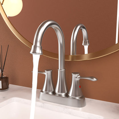 4&quot; Centerset Bathroom Faucet With Pop Up Drain And Water Supply Lines - Brushed Nickel