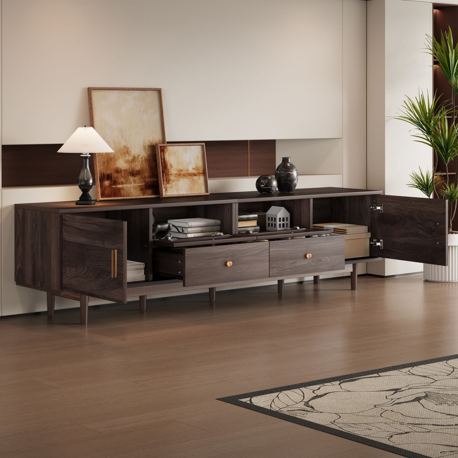 TV Stand With Drawers, Accent Entertainment Center For Living Room - Dark Brown