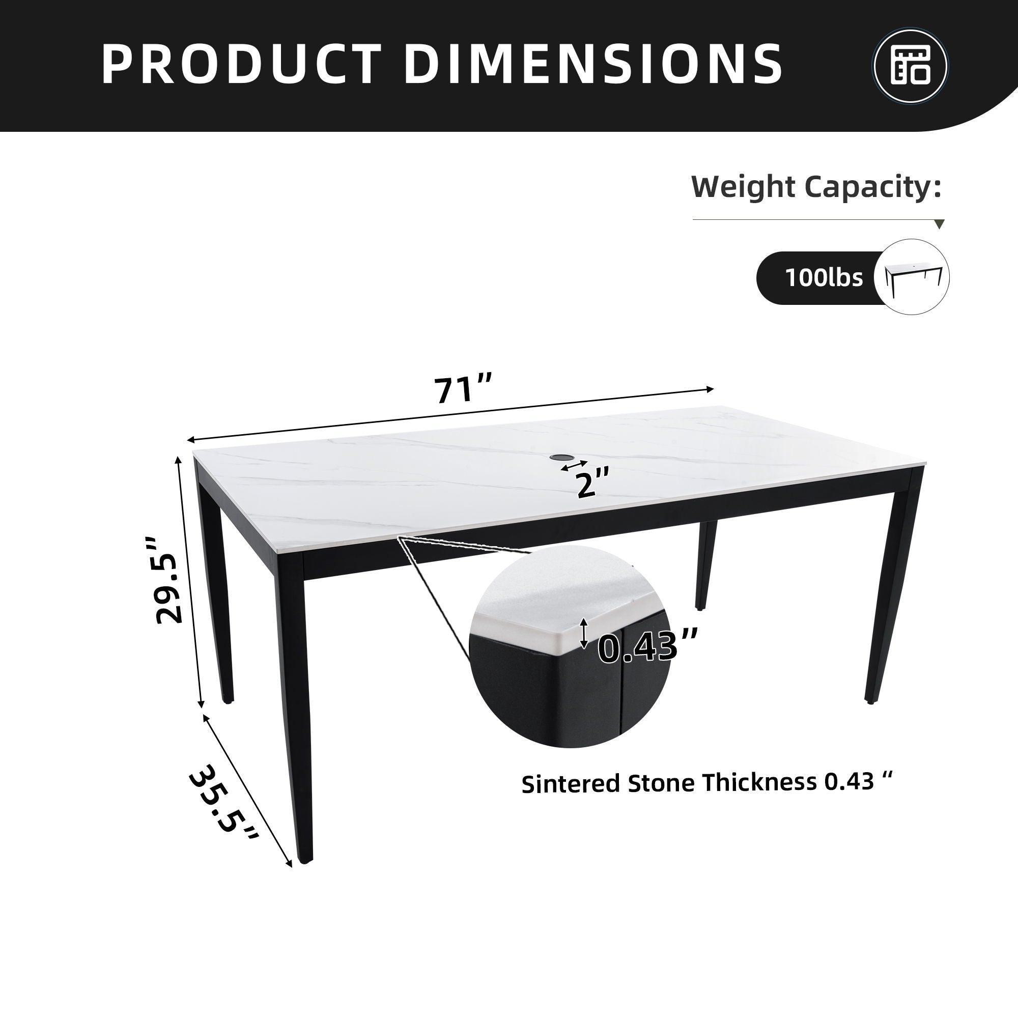 Outdoor Modern Patio Dining Table, Post Tapered Legs, Weatherproof &amp; Rust Free