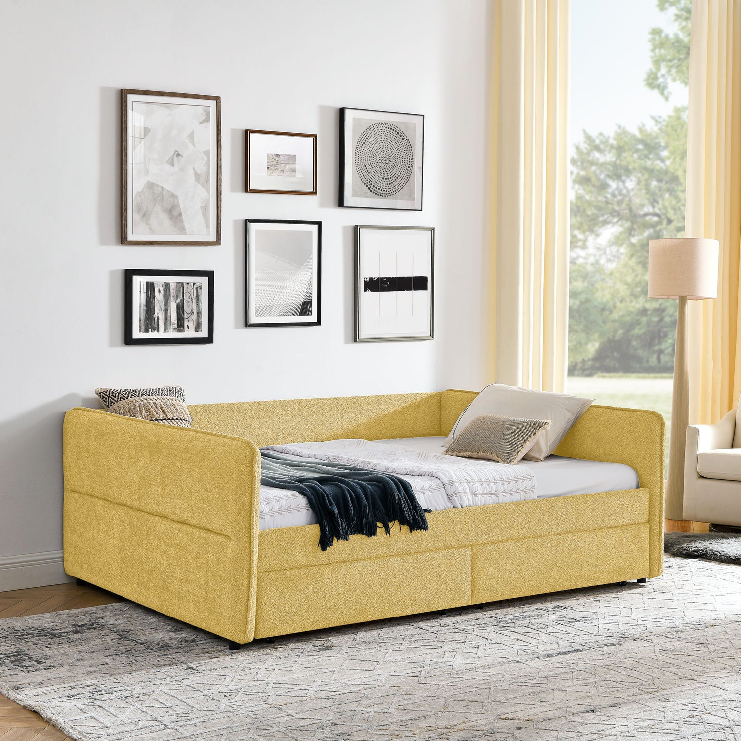 Upholstered Daybed &amp; 2 Drawers