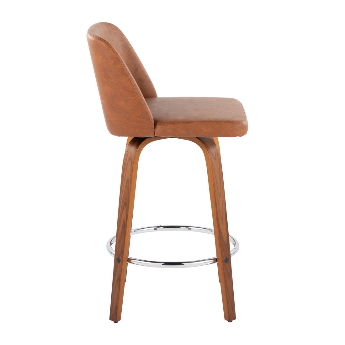 Toriano - Contemporary Fixed Height Counter Stool With Swivel &amp; Round Footrest (Set of 2) - Walnut / Camel