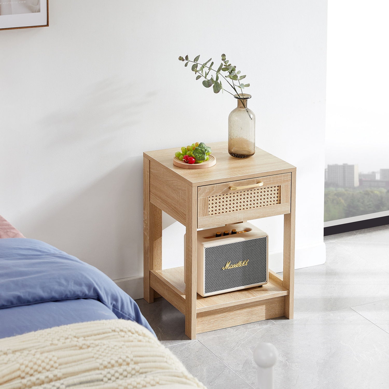 15.75&quot; Rattan End Table With Drawer, Modern Nightstand, Side Table For Living Room, Bedroom
