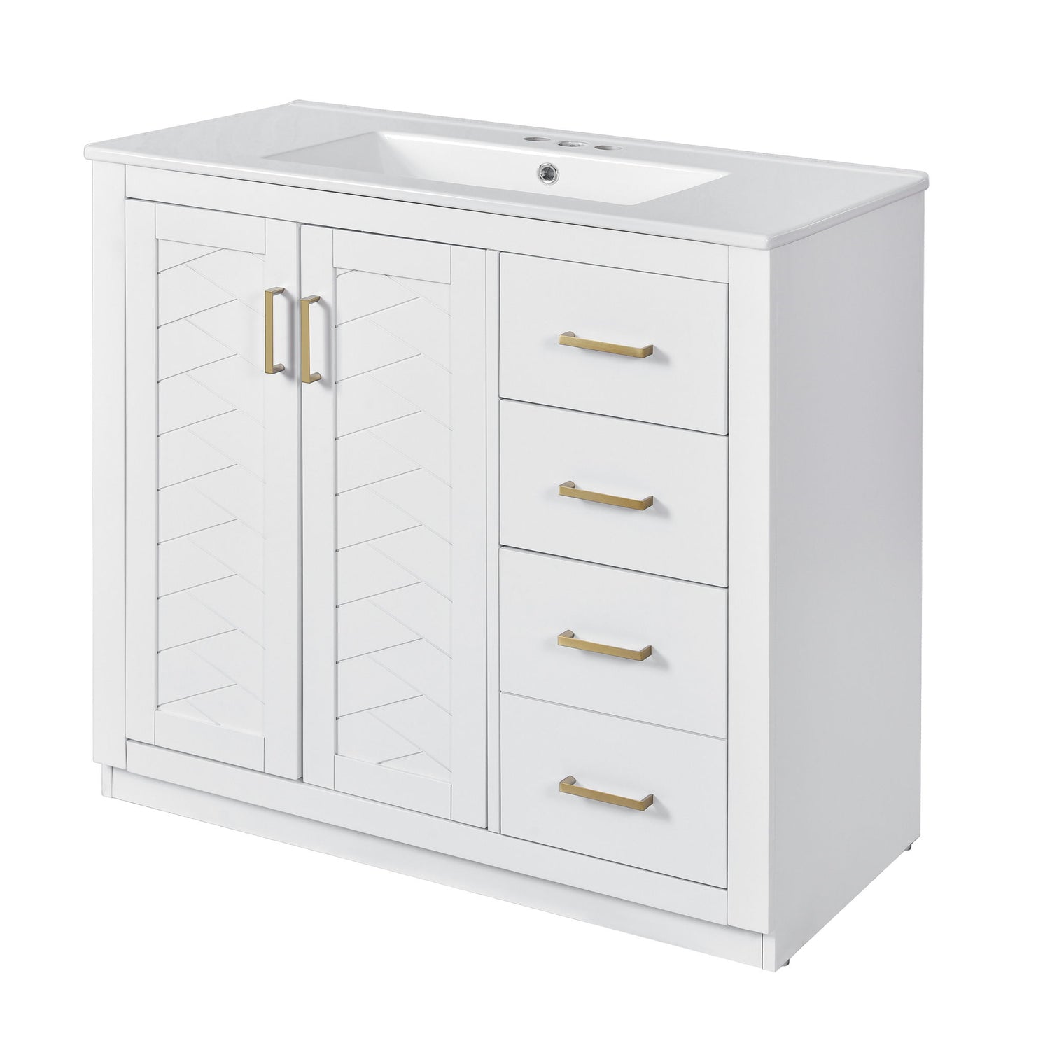 Bathroom Vanity With Sink Combo, Storage Cabinet, Freestanding Set With 3 Drawers &amp; Soft Closing Doors