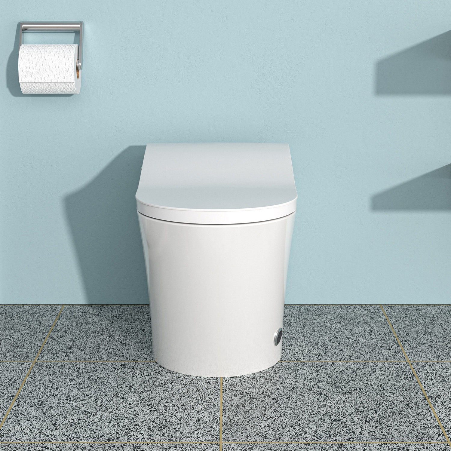 Smart Bidet Toilet Combo With Auto Open &amp; Close, Heated Seat, Foot Sensor Flush, LED Display, Ceramic - White