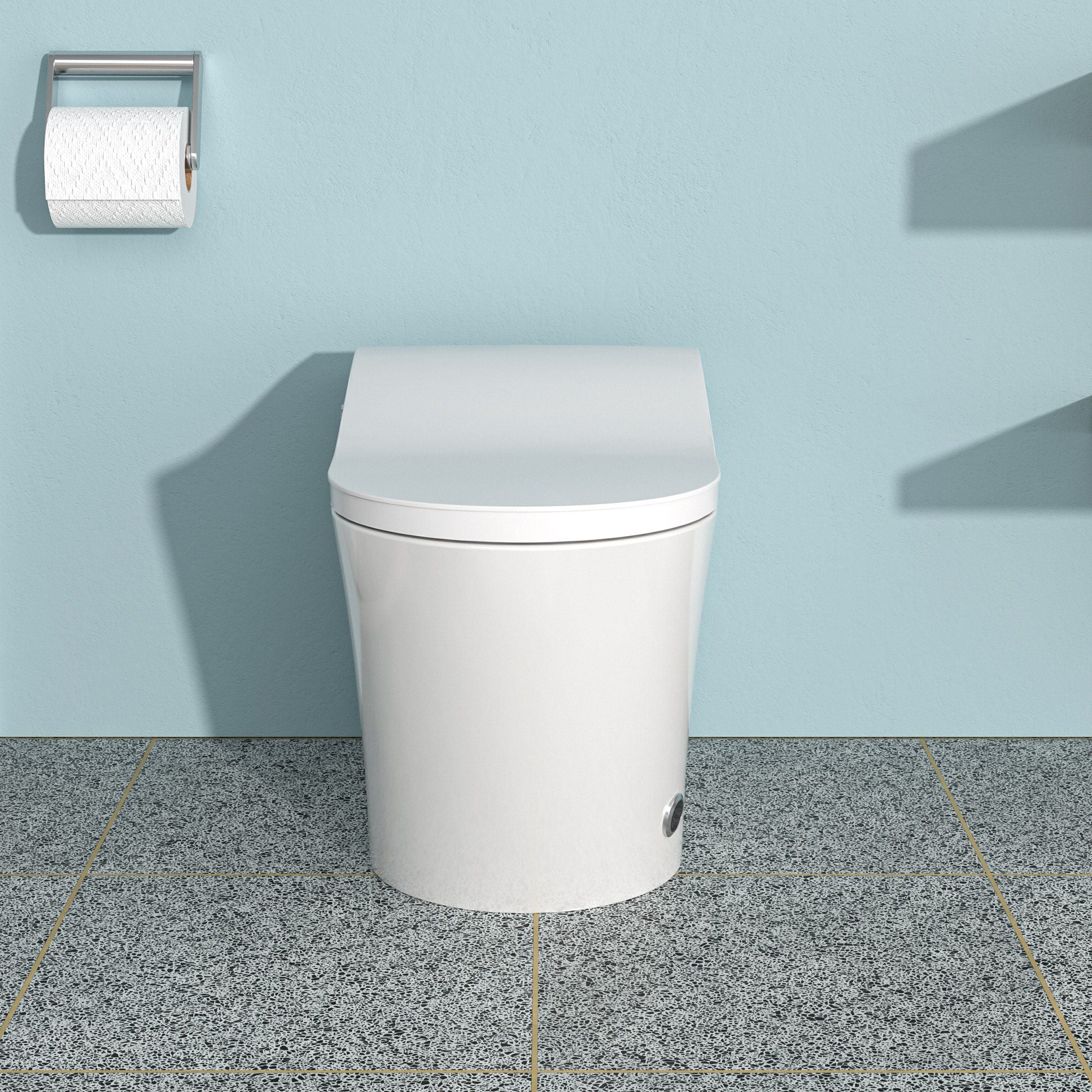 Smart Bidet Toilet Combo With Auto Open &amp; Close, Heated Seat, Foot Sensor Flush, LED Display, Ceramic - White