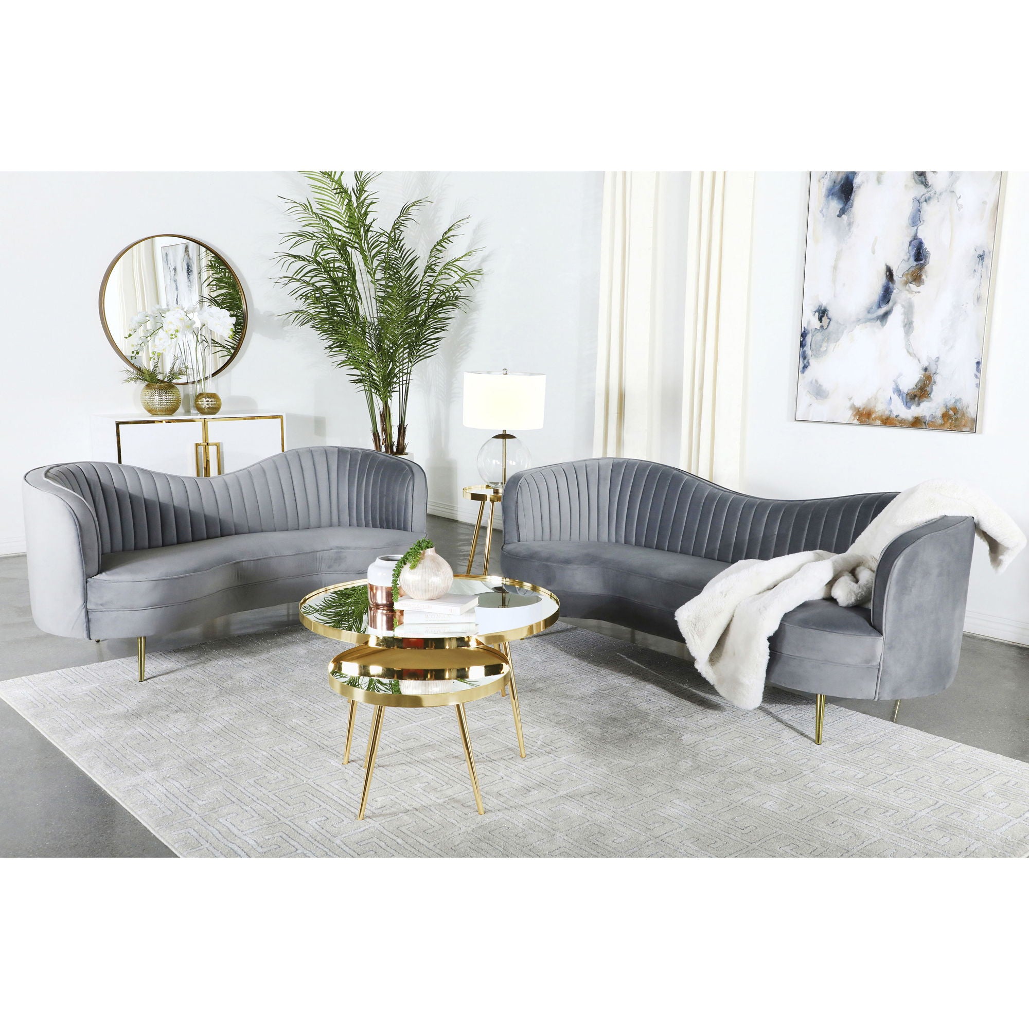 Sienna - 2 Piece Back Living Room Set, Sofa &amp; Loveseat - Gray