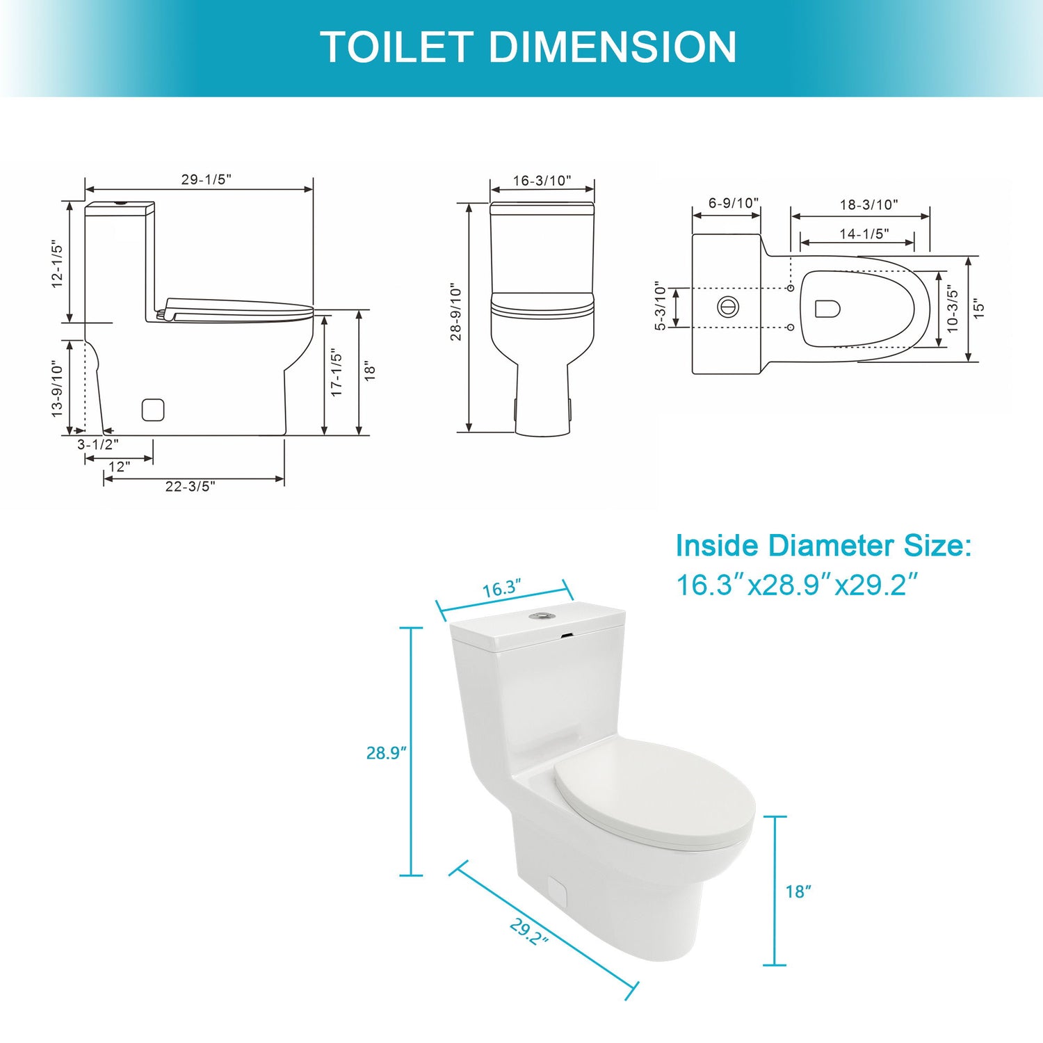 1 Piece Toilet &amp; Dual Flush, Soft Closing Seat - White