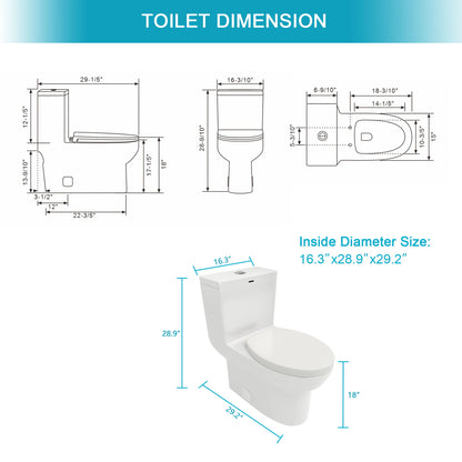 1 Piece Toilet &amp; Dual Flush, Soft Closing Seat - White