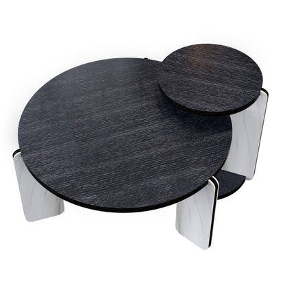 Round Coffee &amp; End Table Set - Black