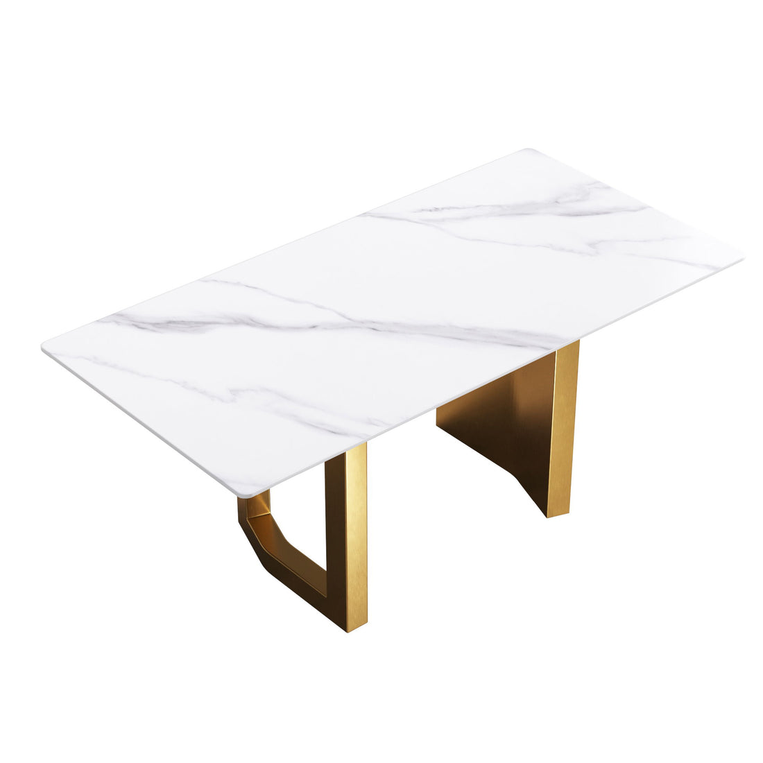 70.87&quot; Modern Artificial Stone Straight Edge Golden Metal Leg Dining Table, Can Accommodate 6-8 People - White / Gold