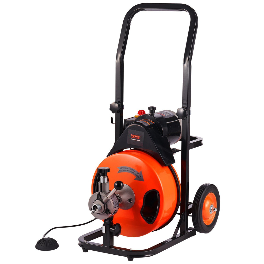 Drain Cleaning Machine 100Ft X 3/8&quot; Auto Feed Sewer Snake - Orange