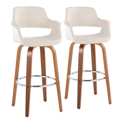 Vintage Flair - Mid Century Modern Fixed Height Barstool With Swivel &amp; Round Footrest (Set of 2)