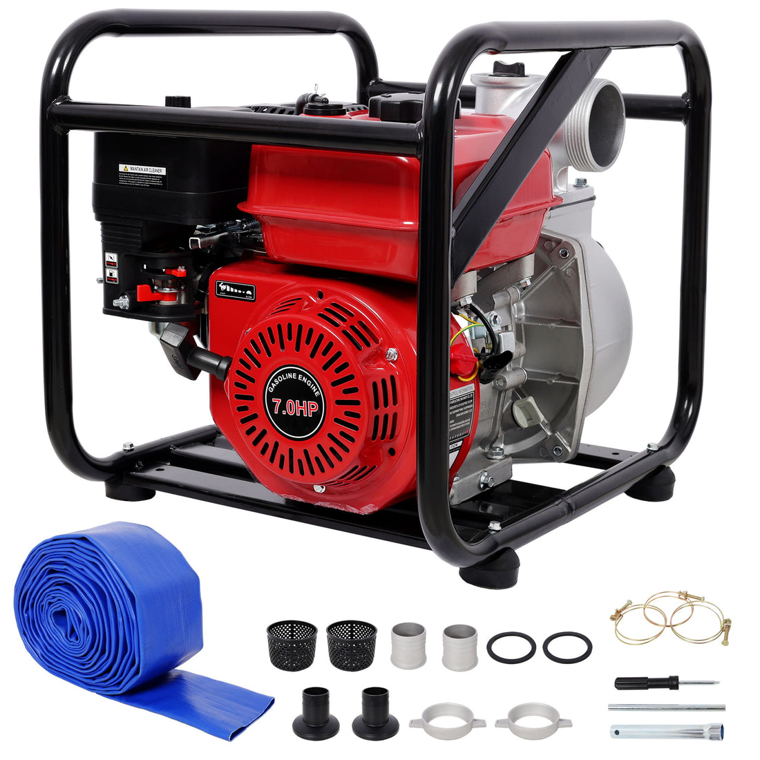 Gasoline Powered Water Pump 3&quot; Inlet &amp; Outlet, 264Gpm Flow, 7Hp Engine - Black / Red