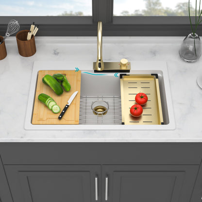 Waterfall Kitchen Sink With Pull Out Faucet &amp; Cup Washer