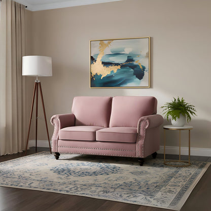 Loveseat Sofa With Nailhead Detail &amp; Turned Legs, 2 Seater Upholstered Couch