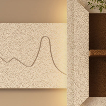 3D LED Sandstone Wall Decor With Simulated Plants, Glass Vase &amp; Remote Control - Light Coffee