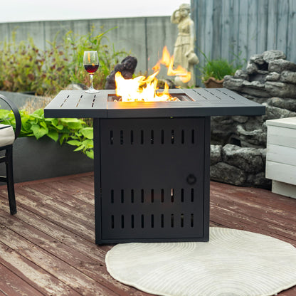 34&quot; Propane Gas Fire Pit Table, 50000 Btu Rectangular Steel Fire Pit For Outside Patio Deck Garden Courtyard - Black