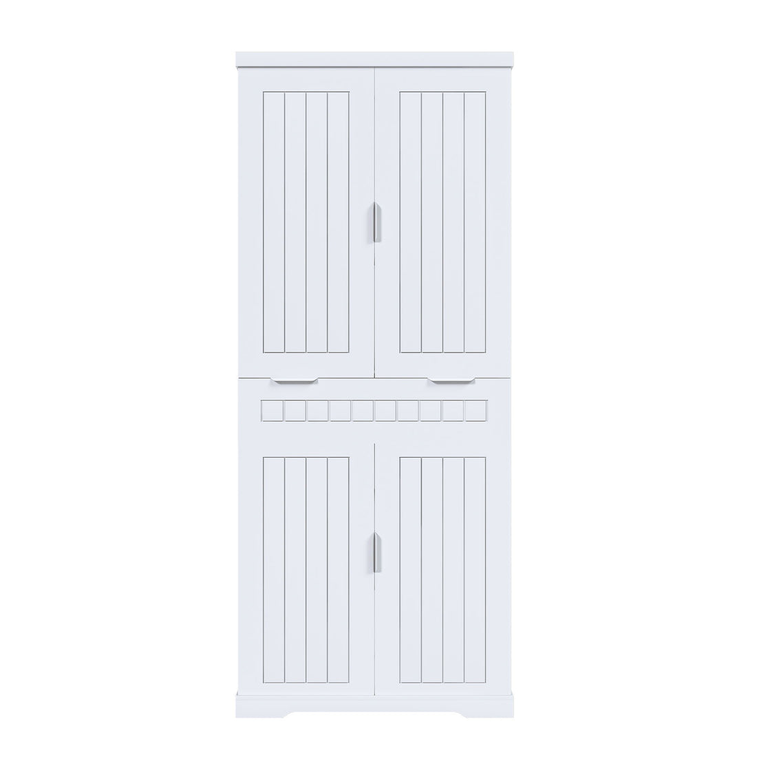 Farmhouse Style Pantry Cabinet With Drawer 2 Cabinets &amp; 6 Door Shelves Adjustable Shelves Freestanding Cupboard - White