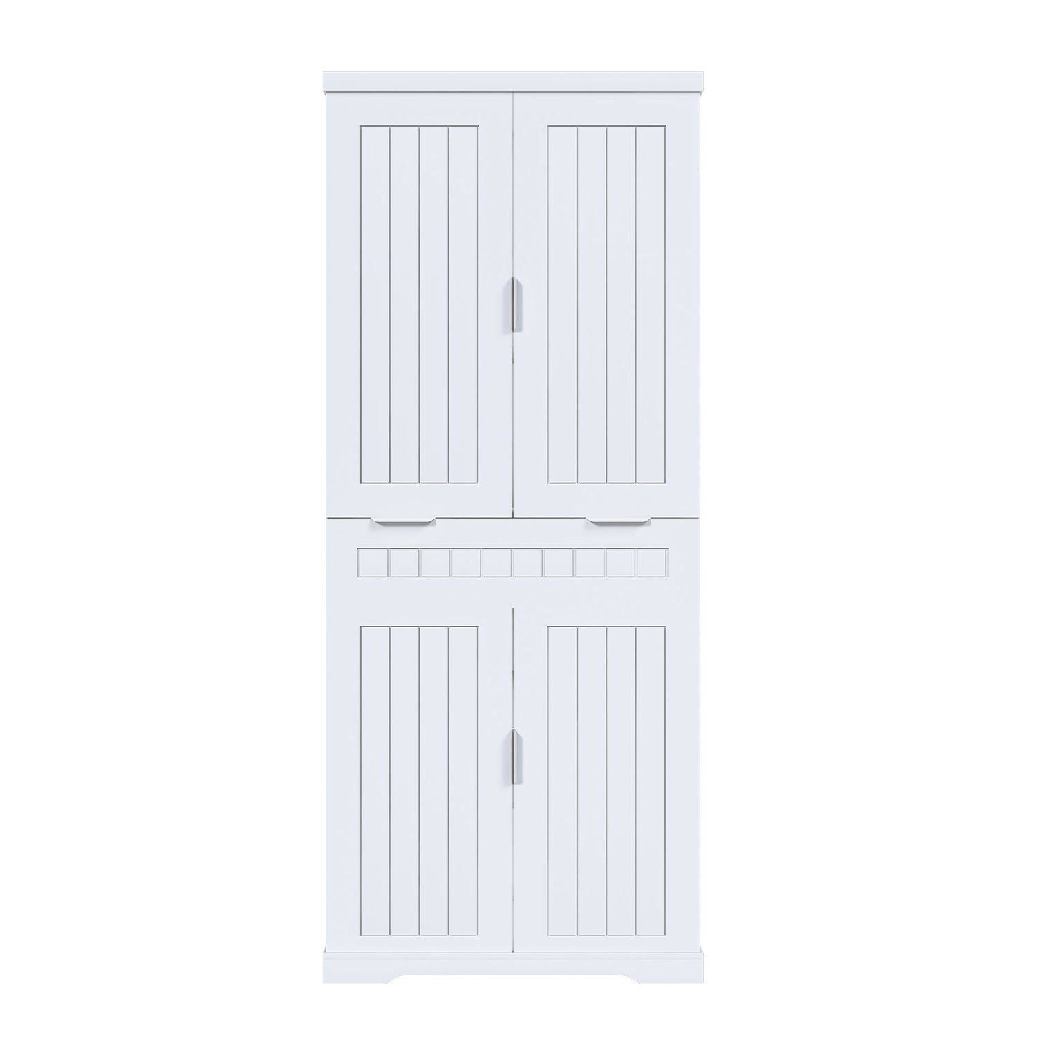 Farmhouse Style Pantry Cabinet With Drawer 2 Cabinets &amp; 6 Door Shelves Adjustable Shelves Freestanding Cupboard - White
