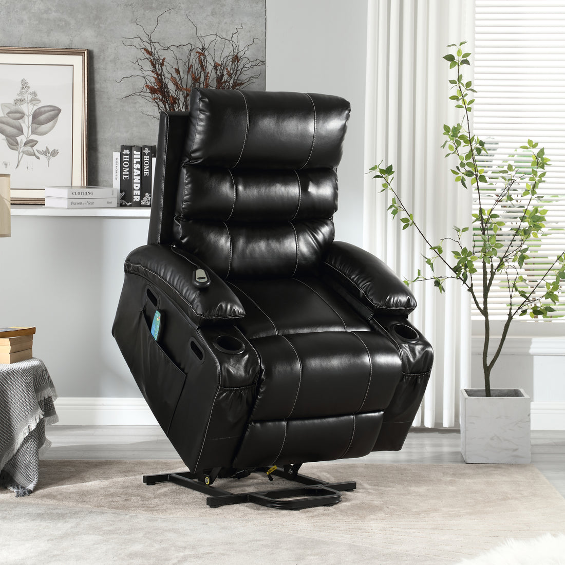 21&quot;seat width,large size Electric Power Lift Recliner Chair Sofa for Elderly, 8 point vibration Massage and lumber heat, Remote Control, Side Pockets and Cup Holders, cozy fabric, overstuffed arm pu