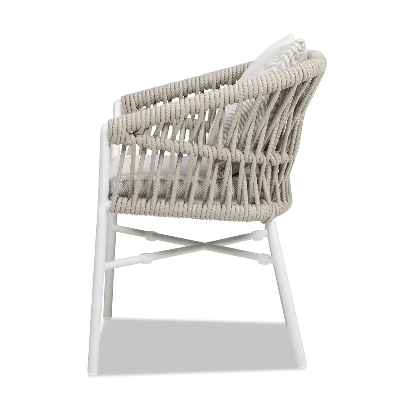 Maiden - Barrel Back Aluminum &amp; Rope Outdoor Patio Dining Chair, Sunproof Olefin (Set of 2)