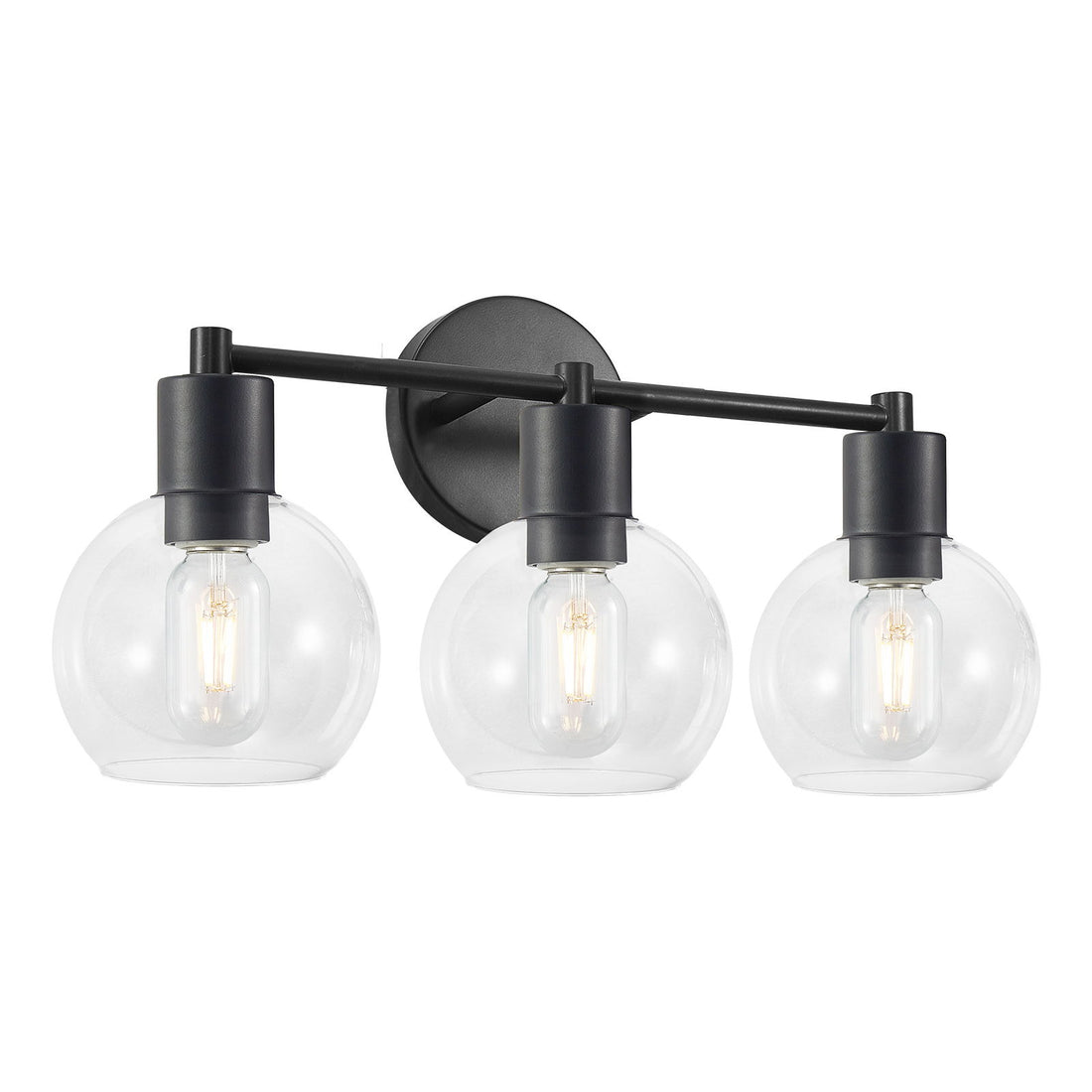 3 Light Globe Bathroom Vanity Light With Clear Glass Shades - Black