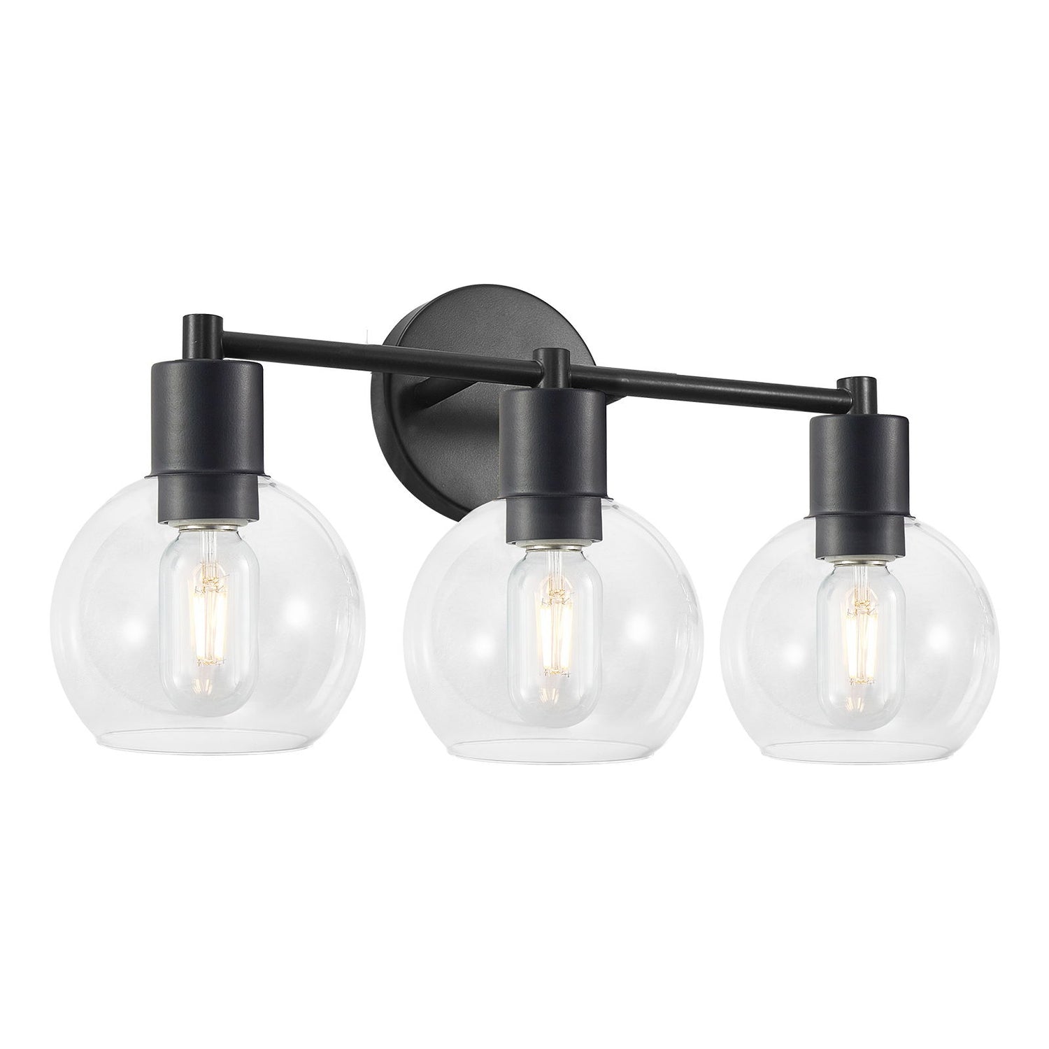 3 Light Globe Bathroom Vanity Light With Clear Glass Shades - Black