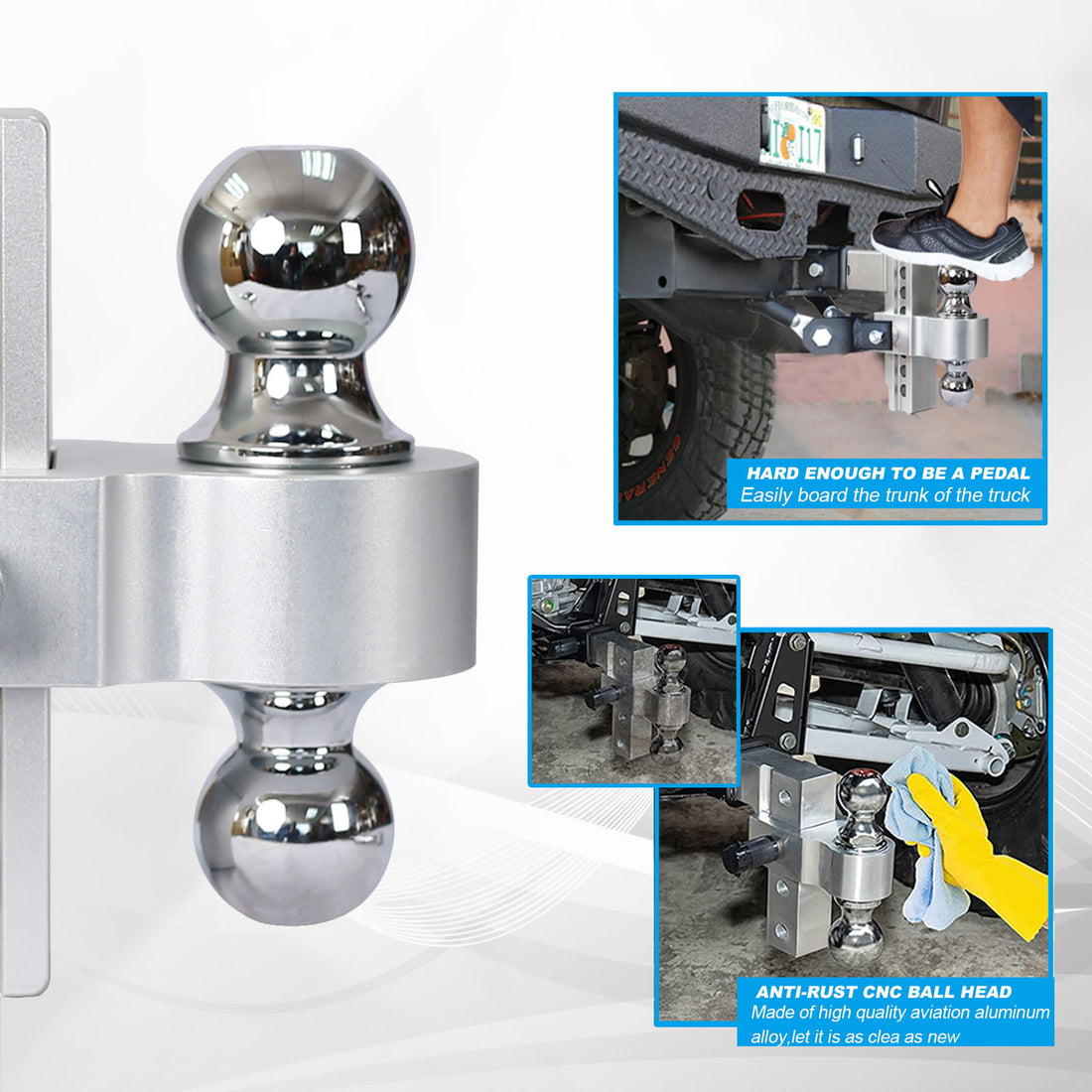 Alu - Adjustable Trailer Drop Hitch With 2&quot; Receiver, 6&quot; Adjustable - Silver