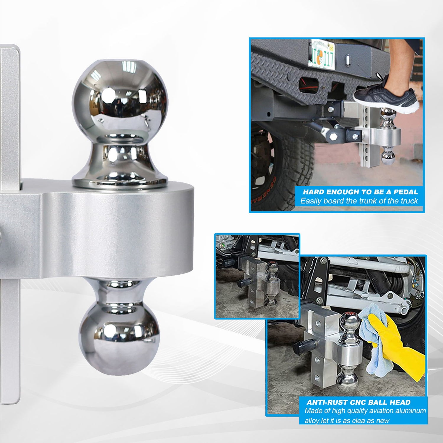 Alu - Adjustable Trailer Drop Hitch With 2&quot; Receiver, 6&quot; Adjustable - Silver