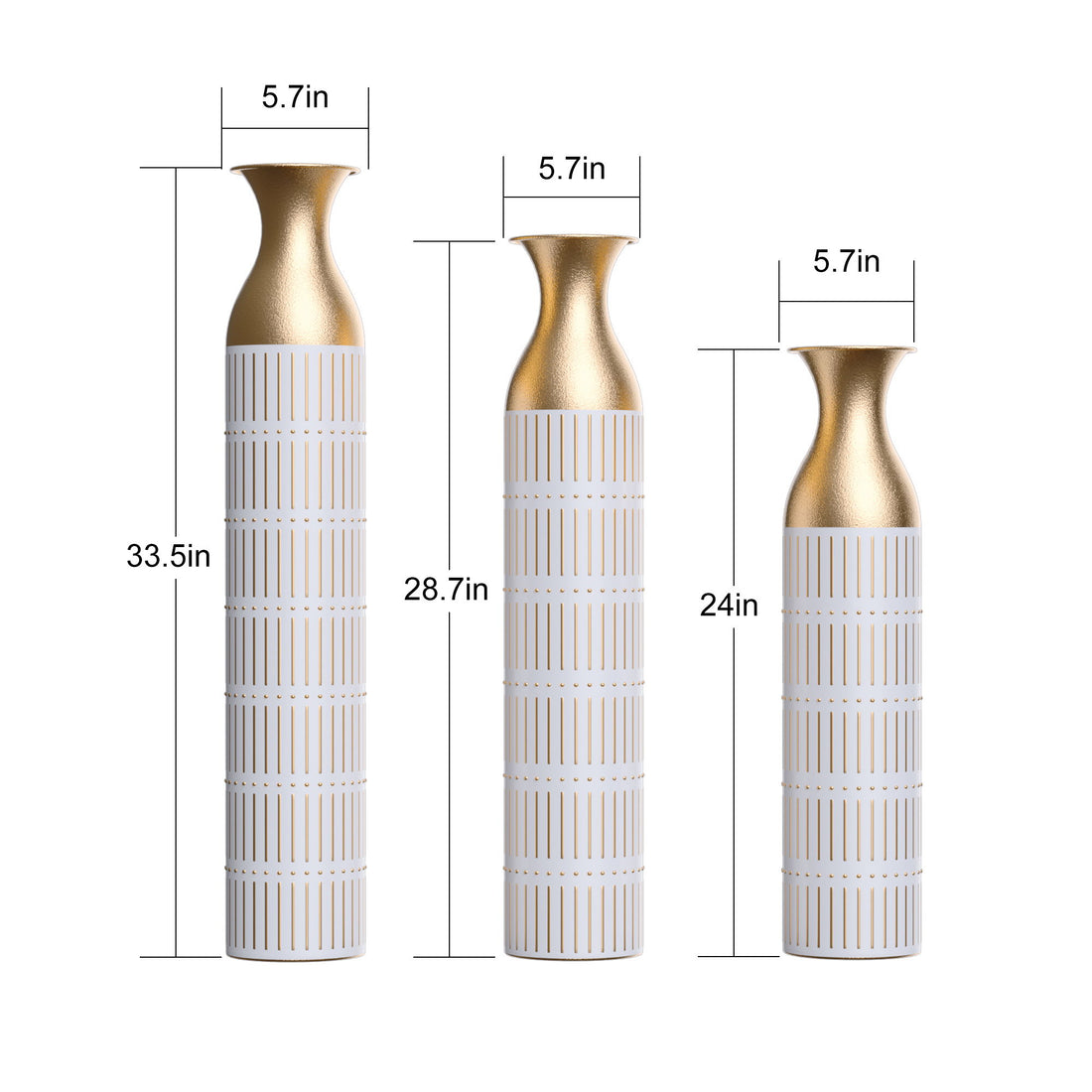 Floor Metal Vases Decorated White Metal Vases (Set of 3) Gorgeous Home Decoration Large Glazed Metal Vases - White