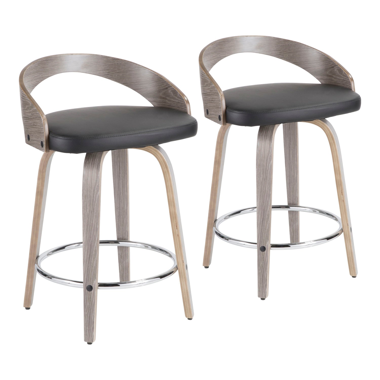 Grotto - Contemporary Fixed Height Counter Stool &amp; Swivel With Round Footrest (Set of 2)