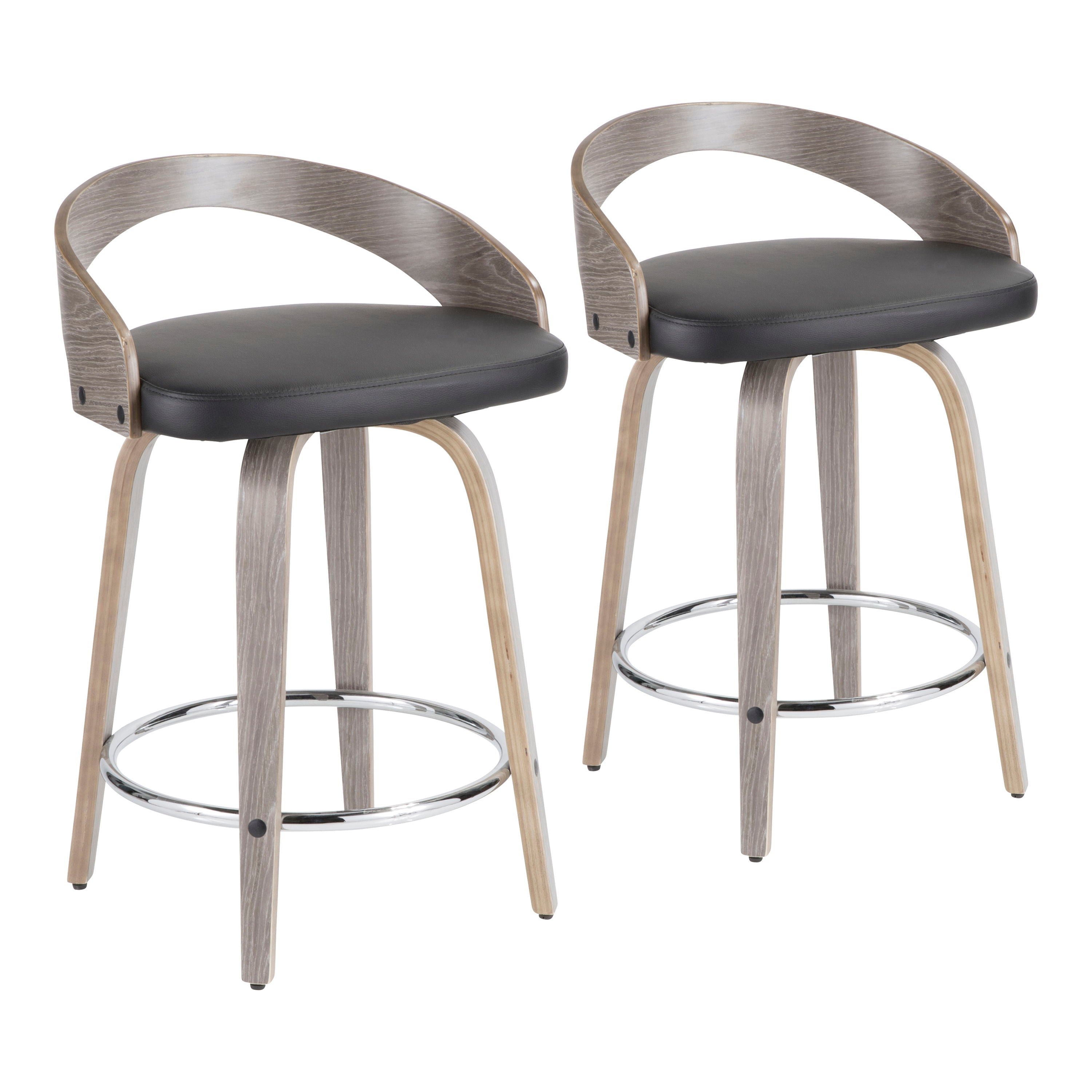 Grotto - Contemporary Fixed Height Counter Stool &amp; Swivel With Round Footrest (Set of 2)
