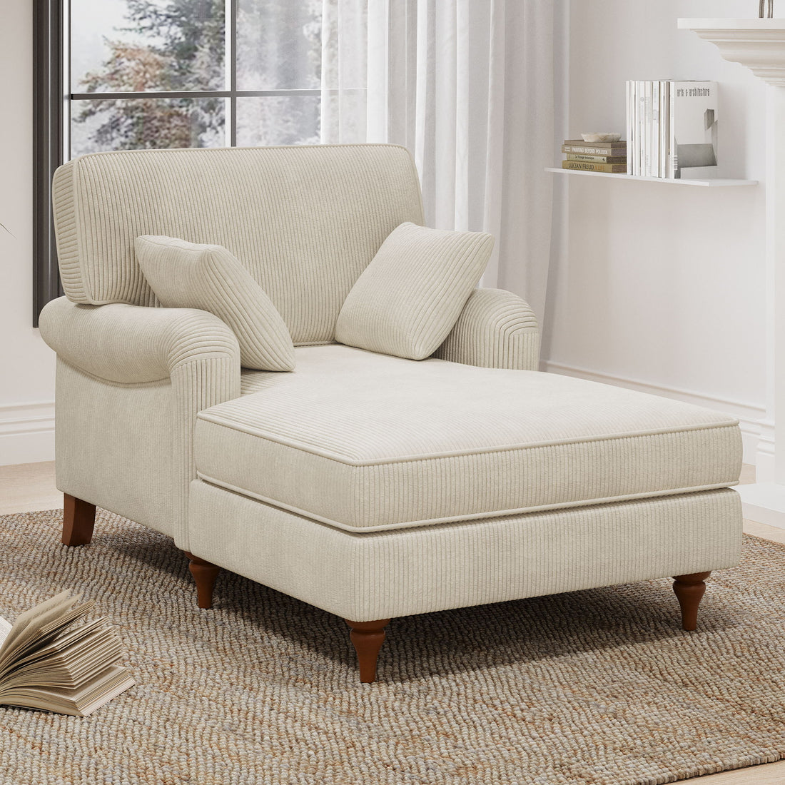 Oversized Chaise Lounger Modern Style Sofa Couch, With Pillows, Charge Station &amp; Cup Holders