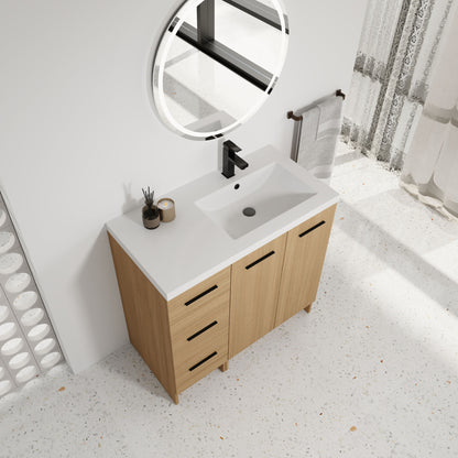 Wall Mounted Floating Bathroom Vanity With Sink, Door &amp; Drawers Modular Cabinet