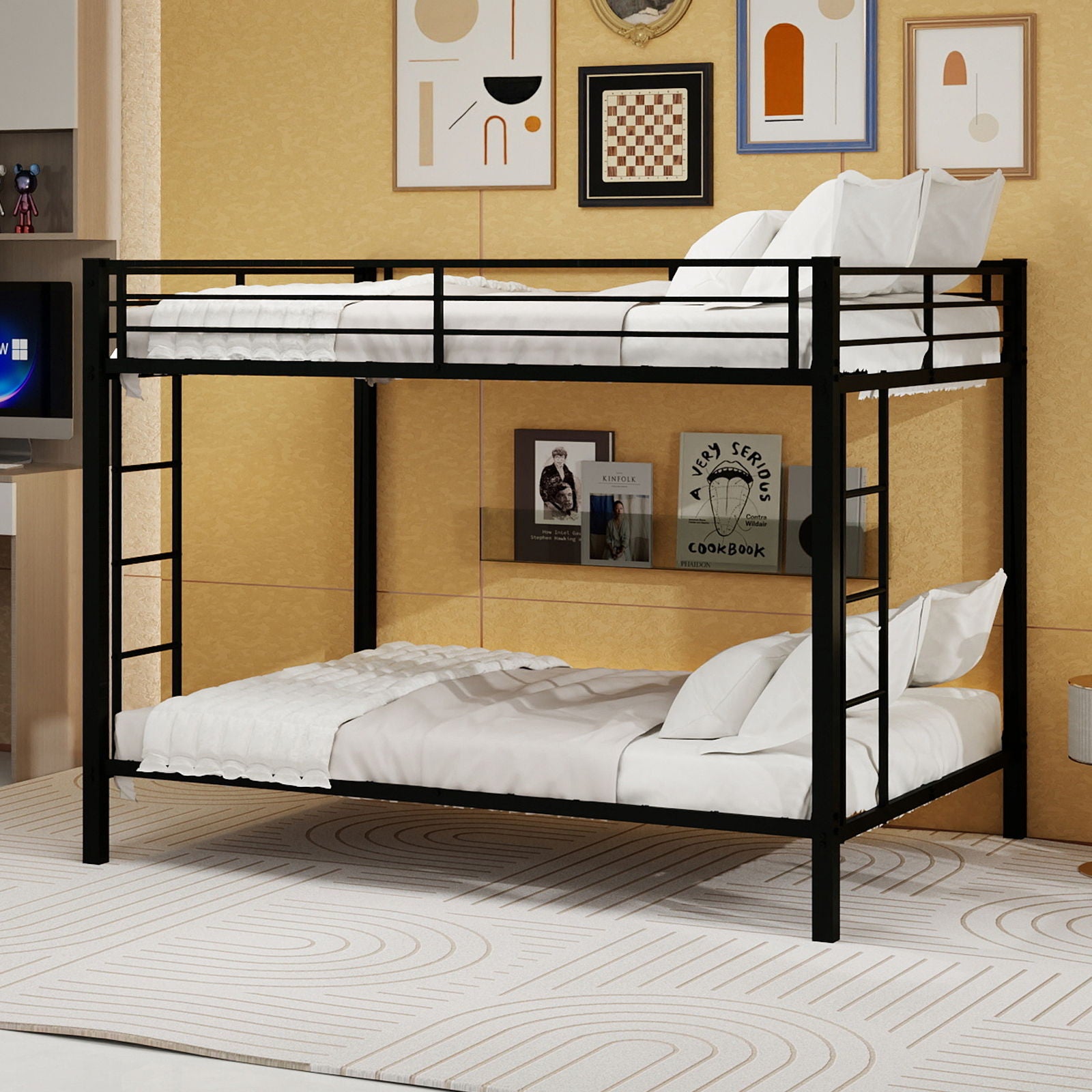 Bunk Bed For Kids, Convertible Frame With Ladders &amp; Guardrail