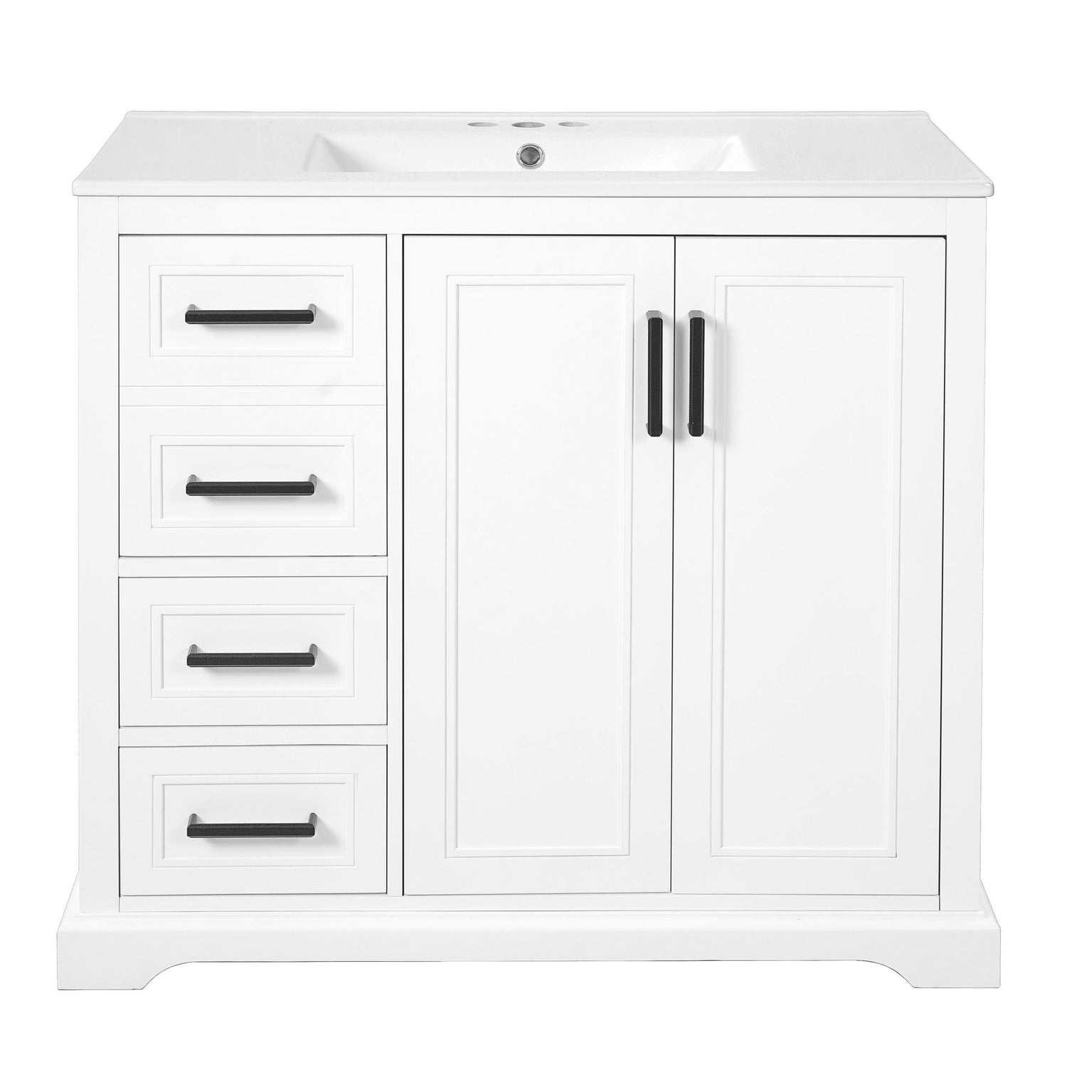 Bathroom Vanity With Sink, Soft Close Doors, Adjustable Shelf &amp; 3 Drawers