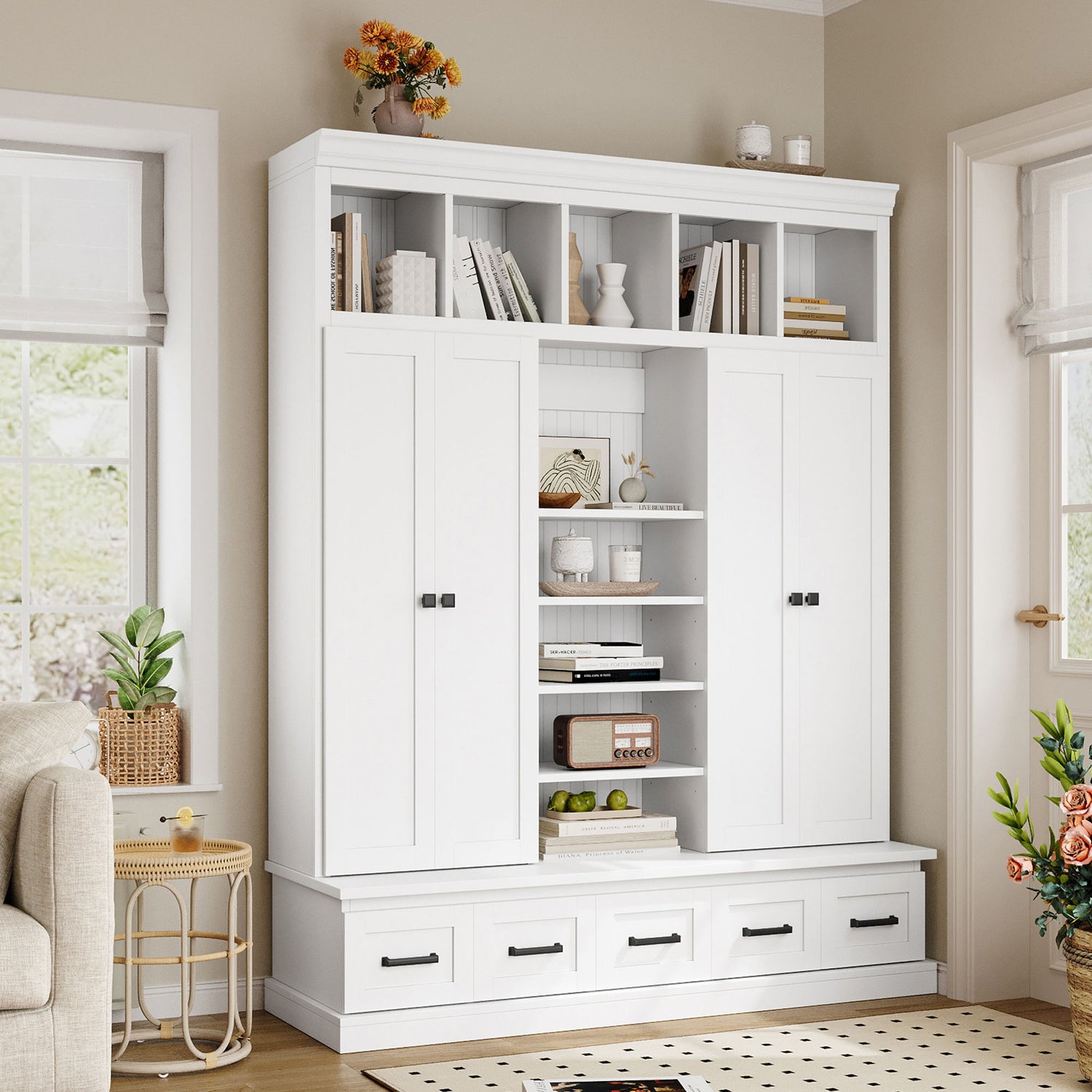 Hall Tree With Bench And 5 Storage Cubbies