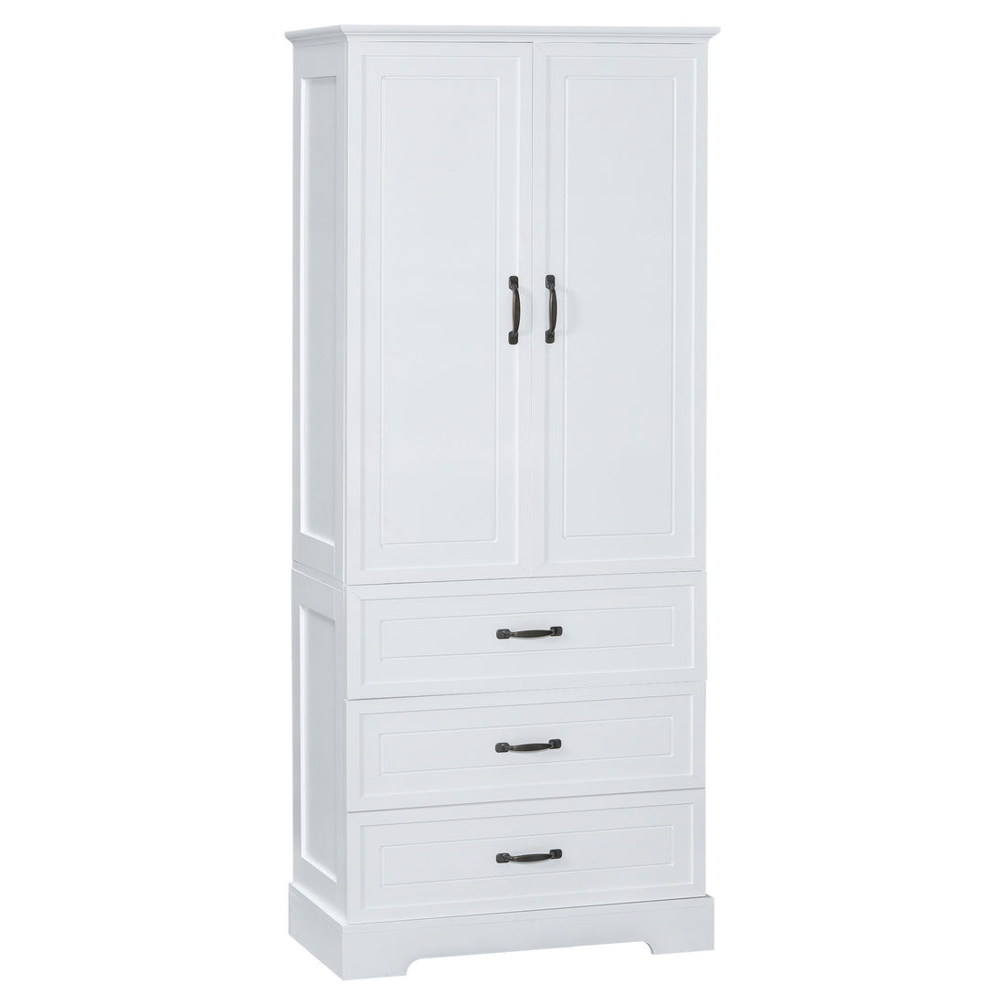 Tall Bathroom Storage Cabinet With 2 Doors And Drawers, Adjustable Shelf - White
