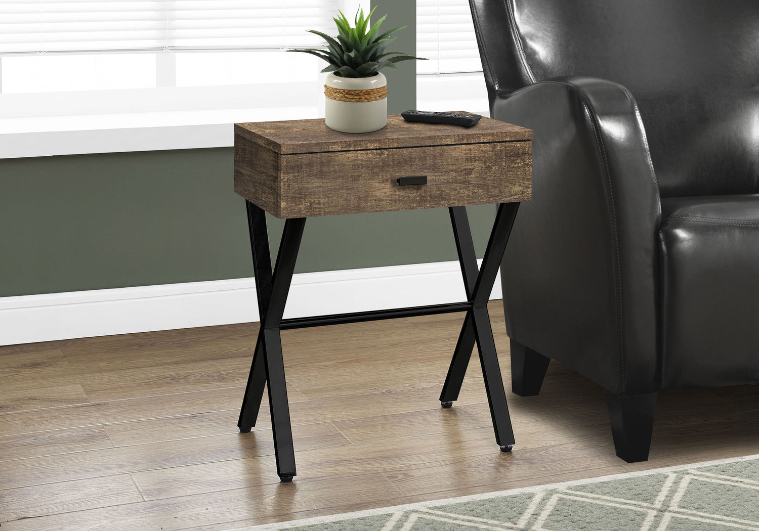 Accent Side X Table, Storage Drawer, Contemporary &amp; Modern