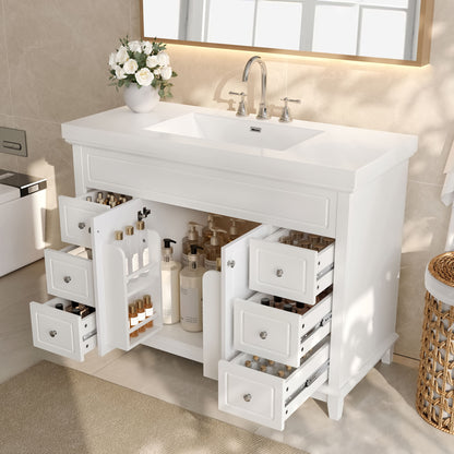 Bathroom Vanity With Sink, 6 Soft Close Drawers &amp; Double Doors - White