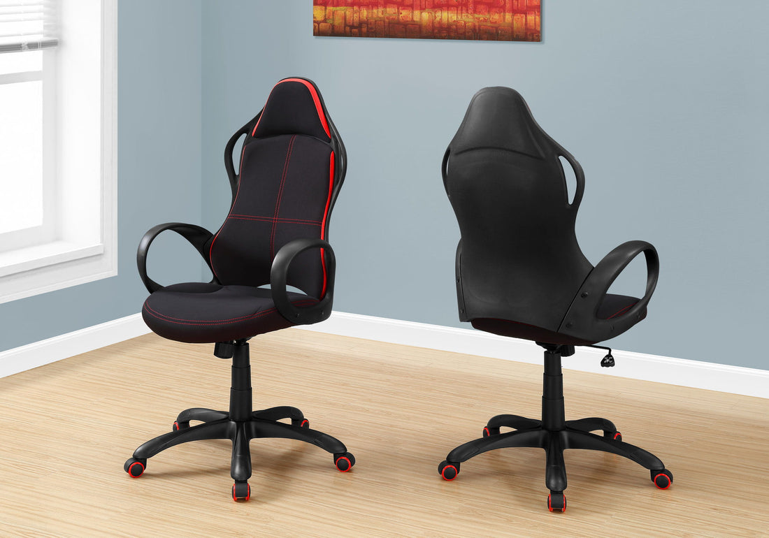 Office Chair, Gaming, Adjustable Height, Swivel, Ergonomic, Armrests, And Red, Contemporary &amp; Modern - Black