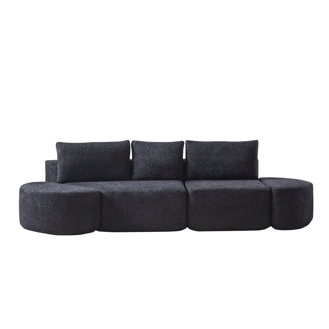 V - Shaped Modular Sofa Set &amp; 3 Pillows And 2 Curved Ottomans For Living Rooms - Black