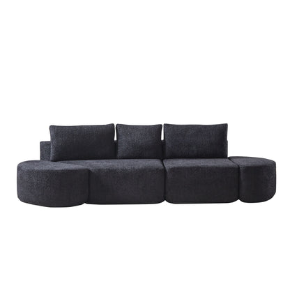 V - Shaped Modular Sofa Set &amp; 3 Pillows And 2 Curved Ottomans For Living Rooms - Black