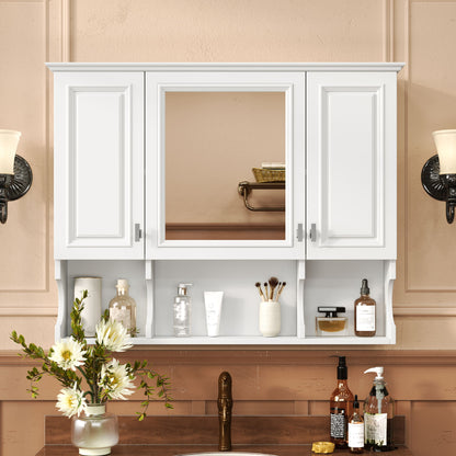 Wall Mounted Bathroom Medicine Wall Cabinet With Mirror &amp; Open Shelves